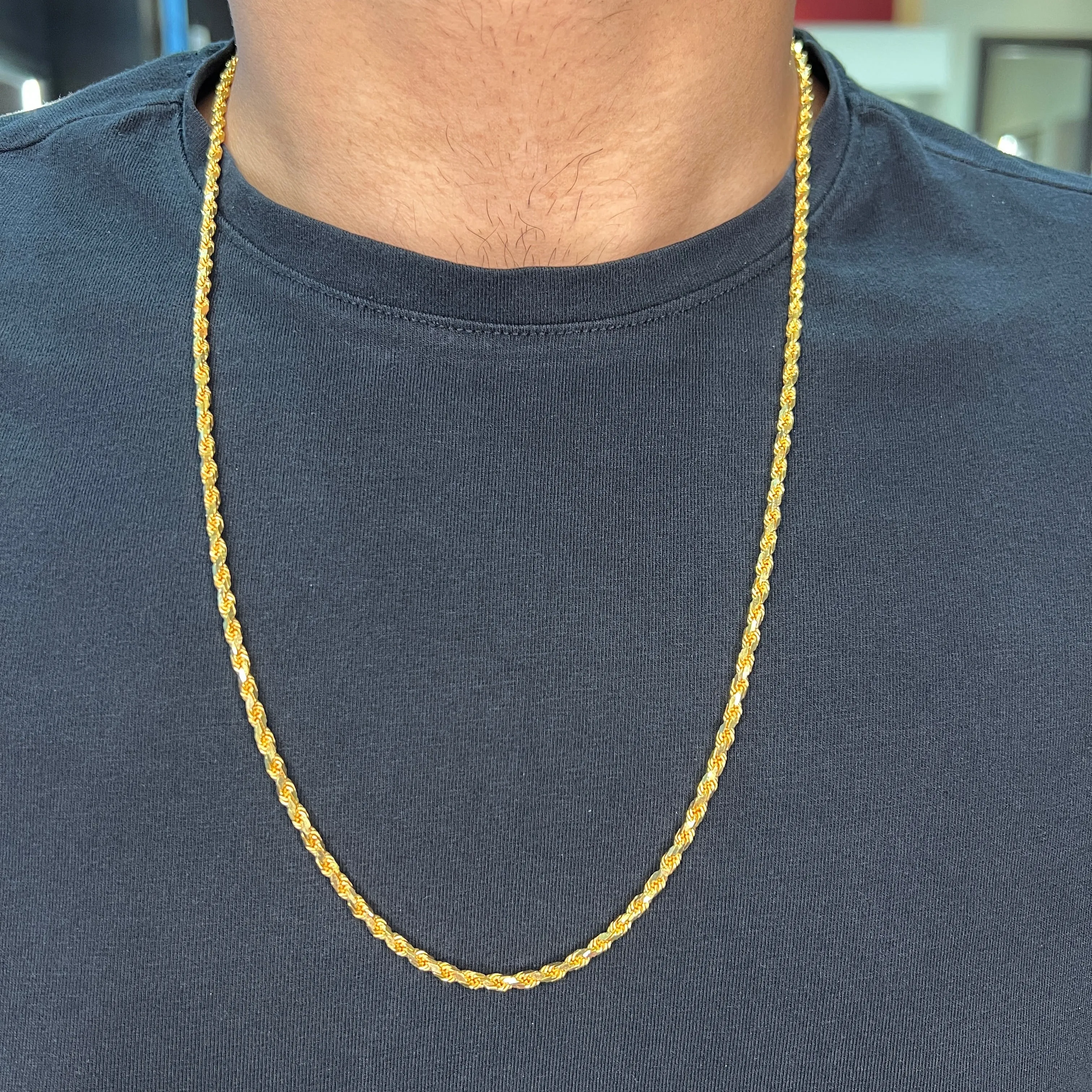 22K Yellow Gold (2.8mm) Diamond Cut Solid Rope Chain 24"
