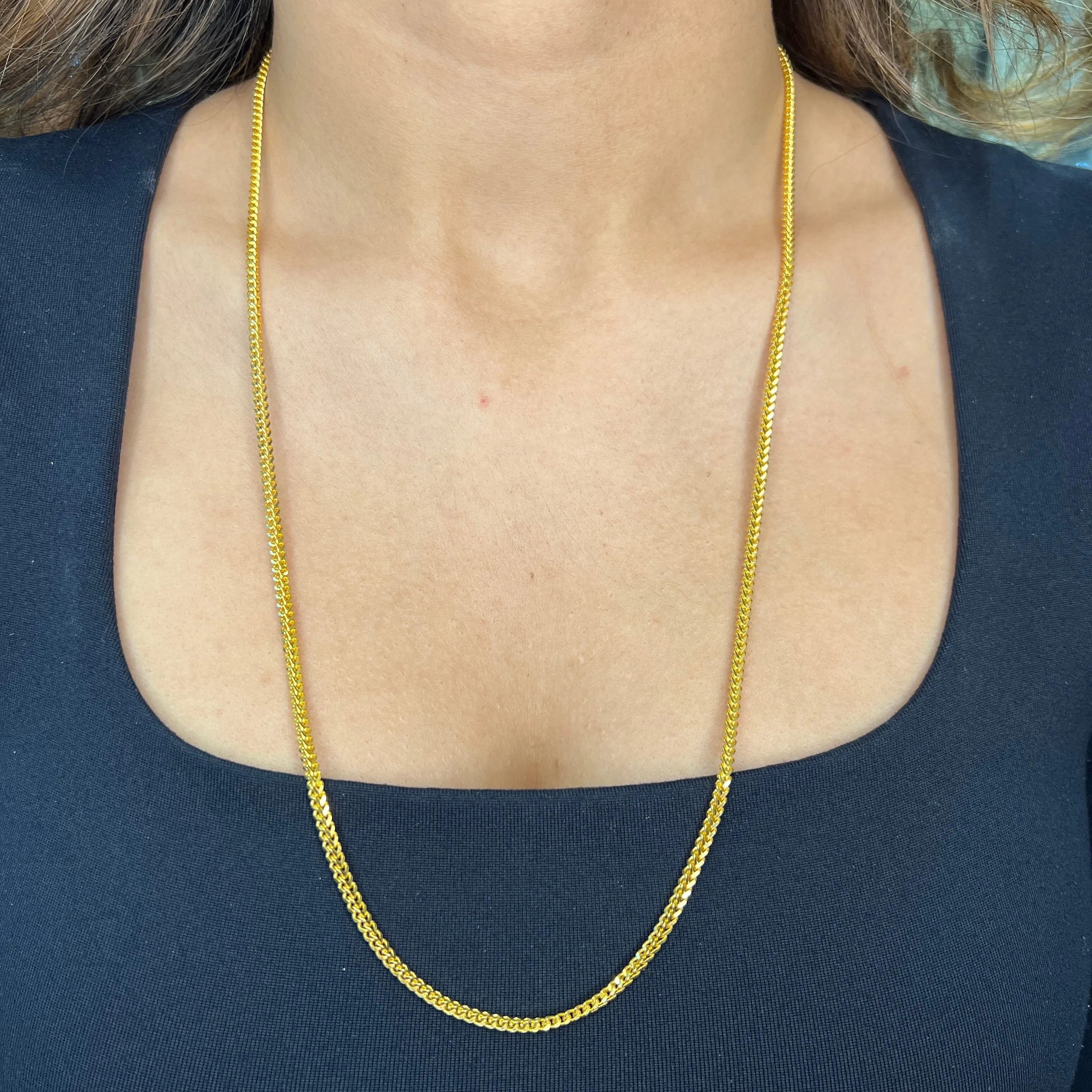 22K Yellow Gold (2.9mm) Square Solid Franco Chain 24"