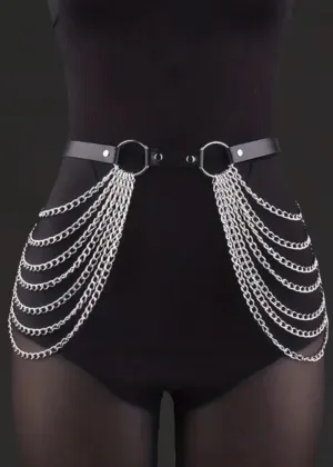 Chains and Leather Black Chain Link Leather Waist Belt