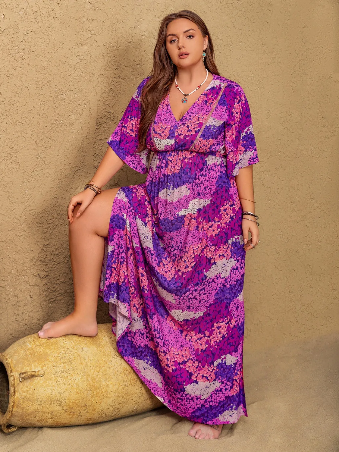Hazel Blues® | Slit Printed Half Sleeve Maxi Dress