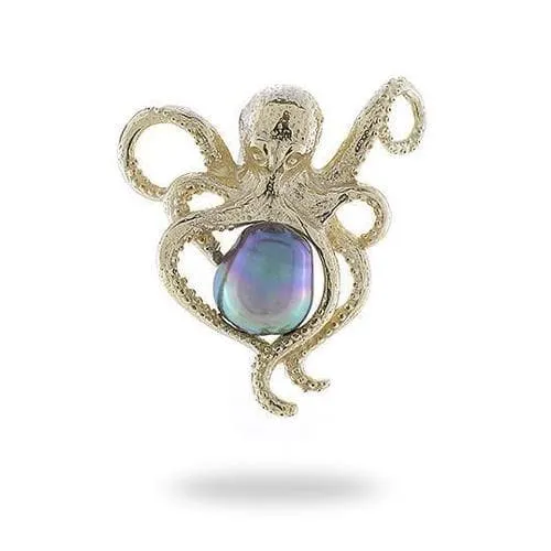 Heʻe (Octopus) Tahitian Black Pearl Pendant in Gold - 10-11mm
