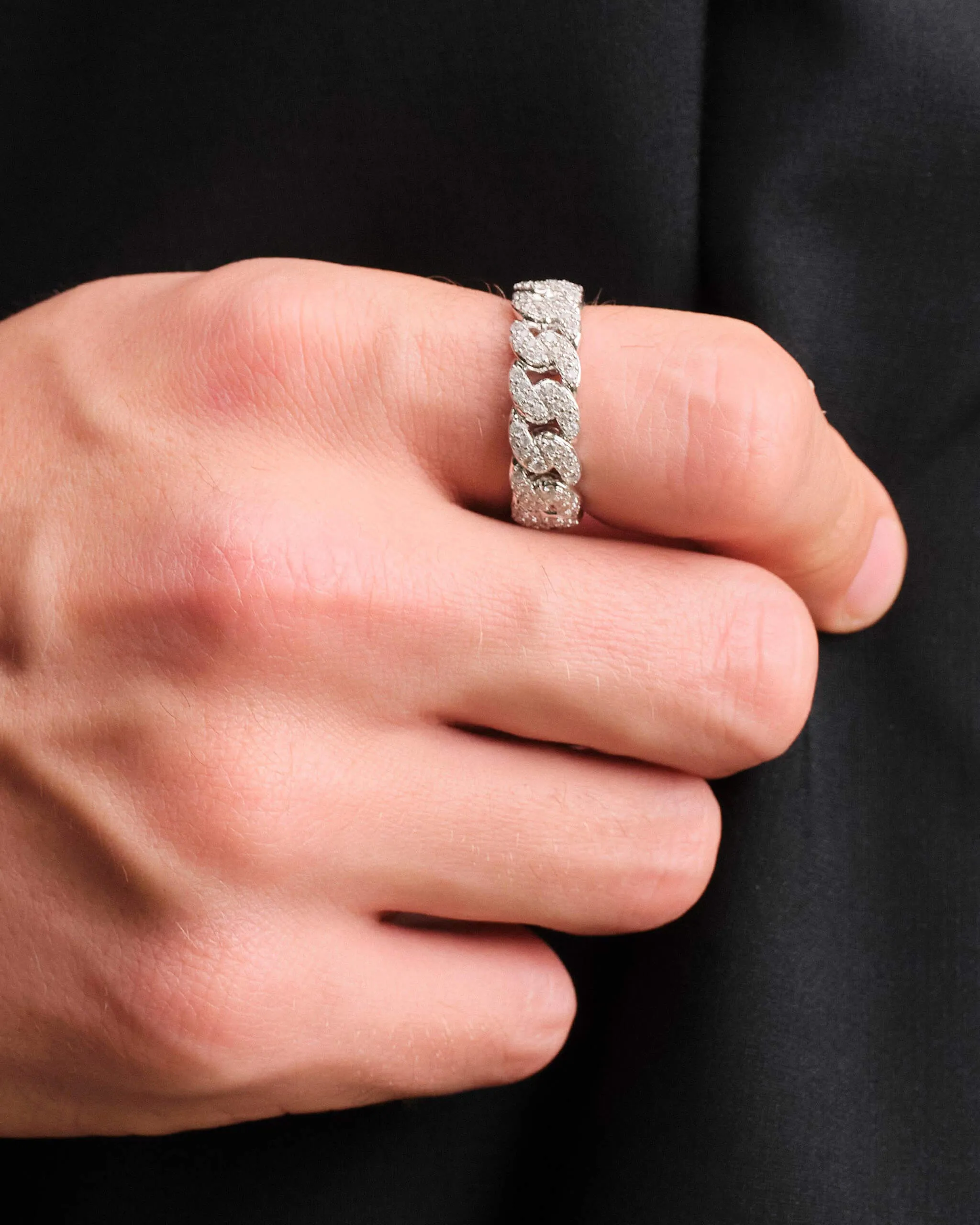 Iced Out Cuban Link Ring - Silver