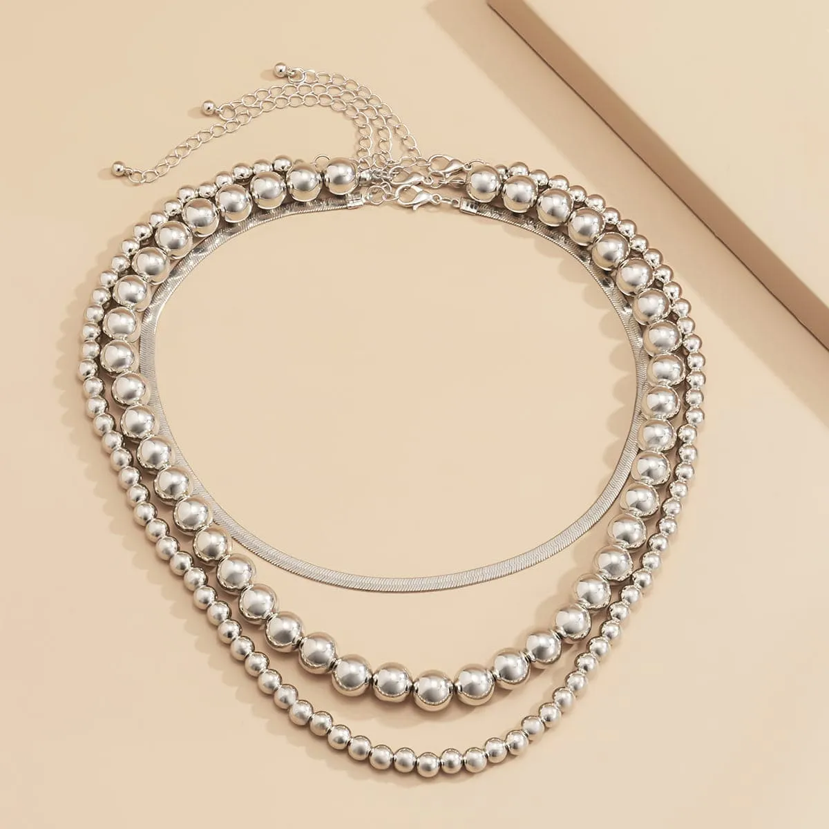 Silver-Plated Herringbone Chain Choker Necklace Set